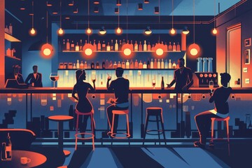 people hanging out in a bar lounge counter with chairs