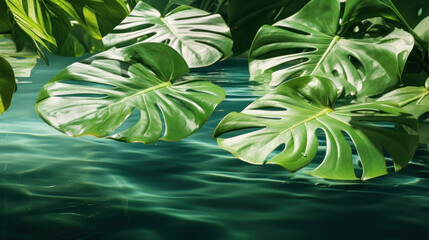 Floating Green Leaves in Water - 793114549