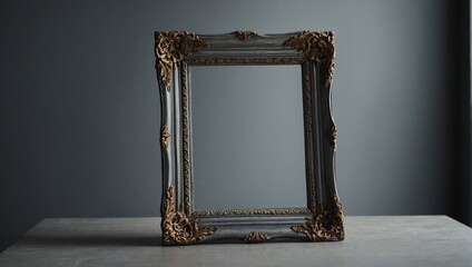 Vertical frame on soft gray table background, Mockup overlay with shadows, Natural light casts shadows from empty vertical sheets, Horizontal orientation