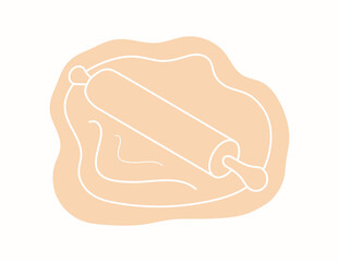 Stylized dough, rolling pin. Kitchenware. Logo, sign. Design for cooking, bakery, confectionery. Hand drawn vector illustration.