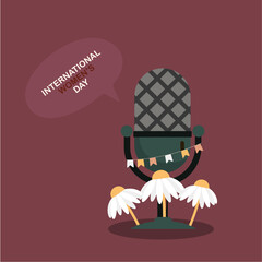 Flat Design International Women's Day  Illustration with Retro Microphone and Daisy