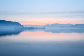 Obraz premium Captivating Minimalist Sunrise Landscape with Serene Lake Reflection
