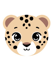 Cute leopard head, cartoon vector illustration. Floral sea animal.