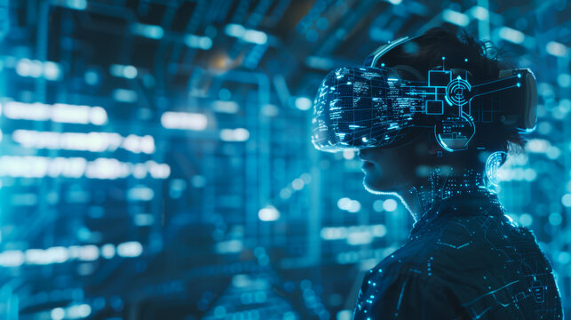 A virtual reality investment seminar floating in cyberspace, where digital gurus share secrets of merging technology