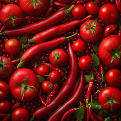 Czerwone warzywa, pomidory, pomidorki, papryka, chilli. Witaminy, zdrowe odżywianie 