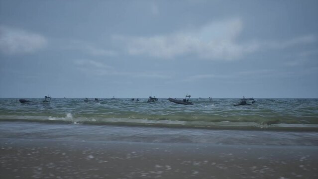 Military boats washed ashore at storm