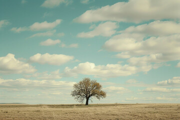 A lone tree against a vast empty sky.