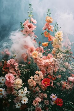 ethereal flowers in a dreamy field