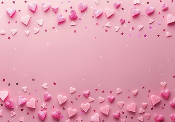 a pink background with hearts and stars
