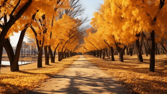 b'The golden autumn scenery of the park'