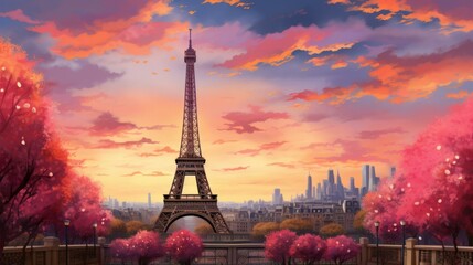 Obraz premium b'An illustration of the Eiffel Tower in Paris, France'