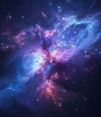 Interstellar space with glowing nebula and stars - obrazy, fototapety, plakaty