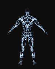 mega cyborg on a pose in white background rear view - 793123700