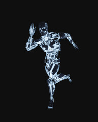 mega cyborg is running fast in action like a super hero in white background - 793123701