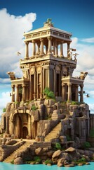 Obraz premium b'An illustration of a temple on a rocky cliff'