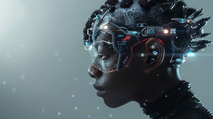 Design a futuristic interface that merges seamlessly with the human brain, showcasing the potential of neural implants - obrazy, fototapety, plakaty