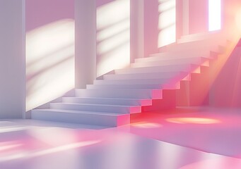 Obraz premium Pink and White Minimalist Staircase