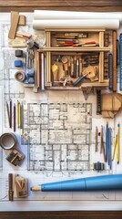 b'A collection of architect tools and blueprints'