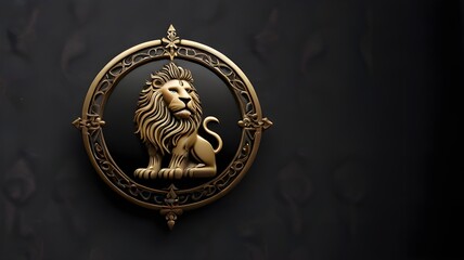 door knocker  logo design featuring a regal lion with a magnificent flowing mane, poised proudly within a stylized crest. The lion exudes strength, courage, and nobility, symbolizing leadership and ex - obrazy, fototapety, plakaty