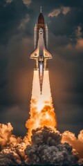 Space Shuttle Discovery launching from the Kennedy Space Center - obrazy, fototapety, plakaty