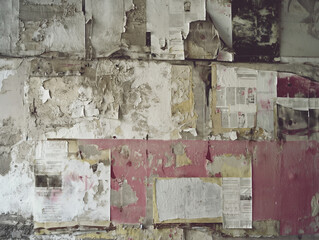 Grunge wall with peeling paint and old posters