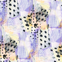 Seamless pattern with abstract pattern. Mixed media and collage.