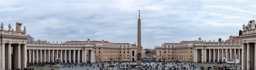 Panoramic view of St. Peter's Basilica and Square in Vatican City.