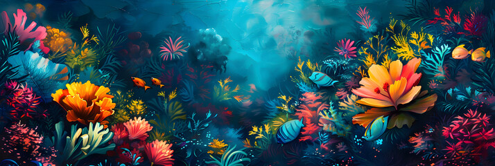 Fototapeta na wymiar Surrealism tropicalpunk digital art with vibrant and otherworldly colors.
