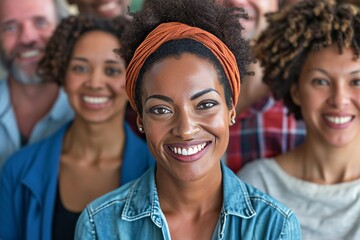 Portrait of smiling african american woman with friends in background