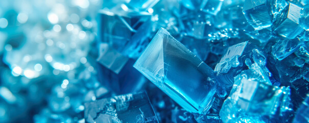 Blue crystals, closeup macro detail - abstract crystalline background. Generative AI - obrazy, fototapety, plakaty
