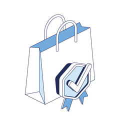 Shopping bag checkmark. Vector 3d line isometric, color web icons, new flat style. Creative design idea for infographics.
