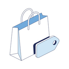 Shopping bag price. Vector 3d line isometric, color web icons, new flat style. Creative design idea for infographics.
