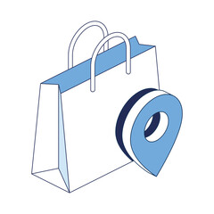 Shopping bag map location. Vector 3d line isometric, color web icons, new flat style. Creative design idea for infographics.