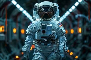 Advanced astronaut suit with futuristic helmet design - obrazy, fototapety, plakaty