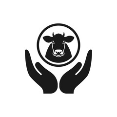 Cow or cattle on hands icon flat style isolated on white background. Vector illustration