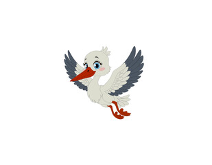 Vector illustration of cartoon stork on white background