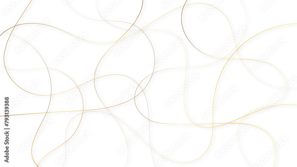 Wall mural golden pattern with tangled curved lines. Random chaotic lines