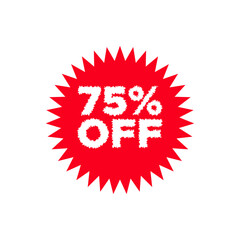 75 percent off promotion, 75 percent price off icon, Sale label or tag, Discount badge or sticker design element