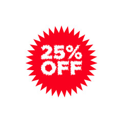 25 percent off promotion, 25 percent price off icon, Sale label or tag, Discount badge or sticker design element
