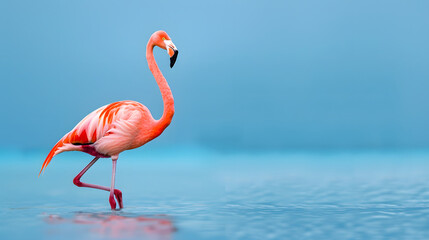 flamingo gracefully standing in the water, long neck bird wildlife lack