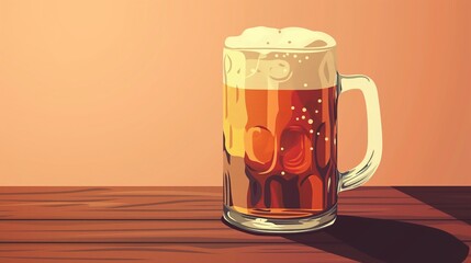 illustration  Beer Mug on a Wooden Table in Warm Ambient Light - obrazy, fototapety, plakaty