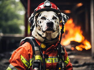 dog rescuer fireman Dalmatian,AI generated - obrazy, fototapety, plakaty
