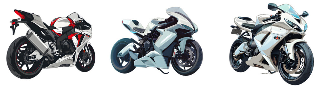 Sleek white modern sports motorcycle isolated on a white background, png.