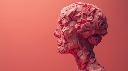 Graphite rendering of a low polygonal human brain. Computer science concept of creativity. - obrazy, fototapety, plakaty