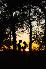 Silhouette of two people standing side by side - obrazy, fototapety, plakaty