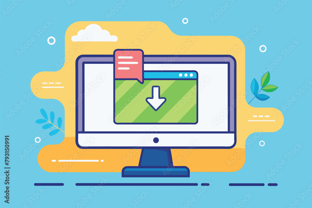 Poster computer screen interface showing a left-pointing arrow, downloading file on device screen, simple a