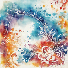 batik design in splash watercolor painting