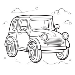 a black and white Cartoon Car Coloring Book vector illustration in cartoon style for a coloring page black contour sketch illustrate Isolated on white background.
