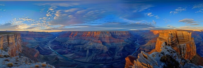 Grand Canyons AweInspiring Degrees Dusk View A Symphony of MultiColored Rock Formations and Vastness - obrazy, fototapety, plakaty