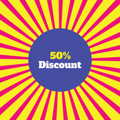A vector retro stylish illustration of 50% discount social media post background